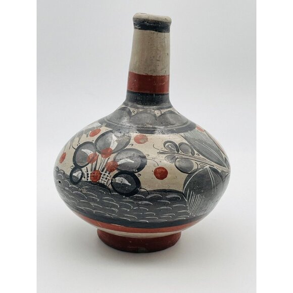 Vintage Mexico Pottery Folk Art Vase Tonala Bottle Hand Painted - Picture 4 of 8